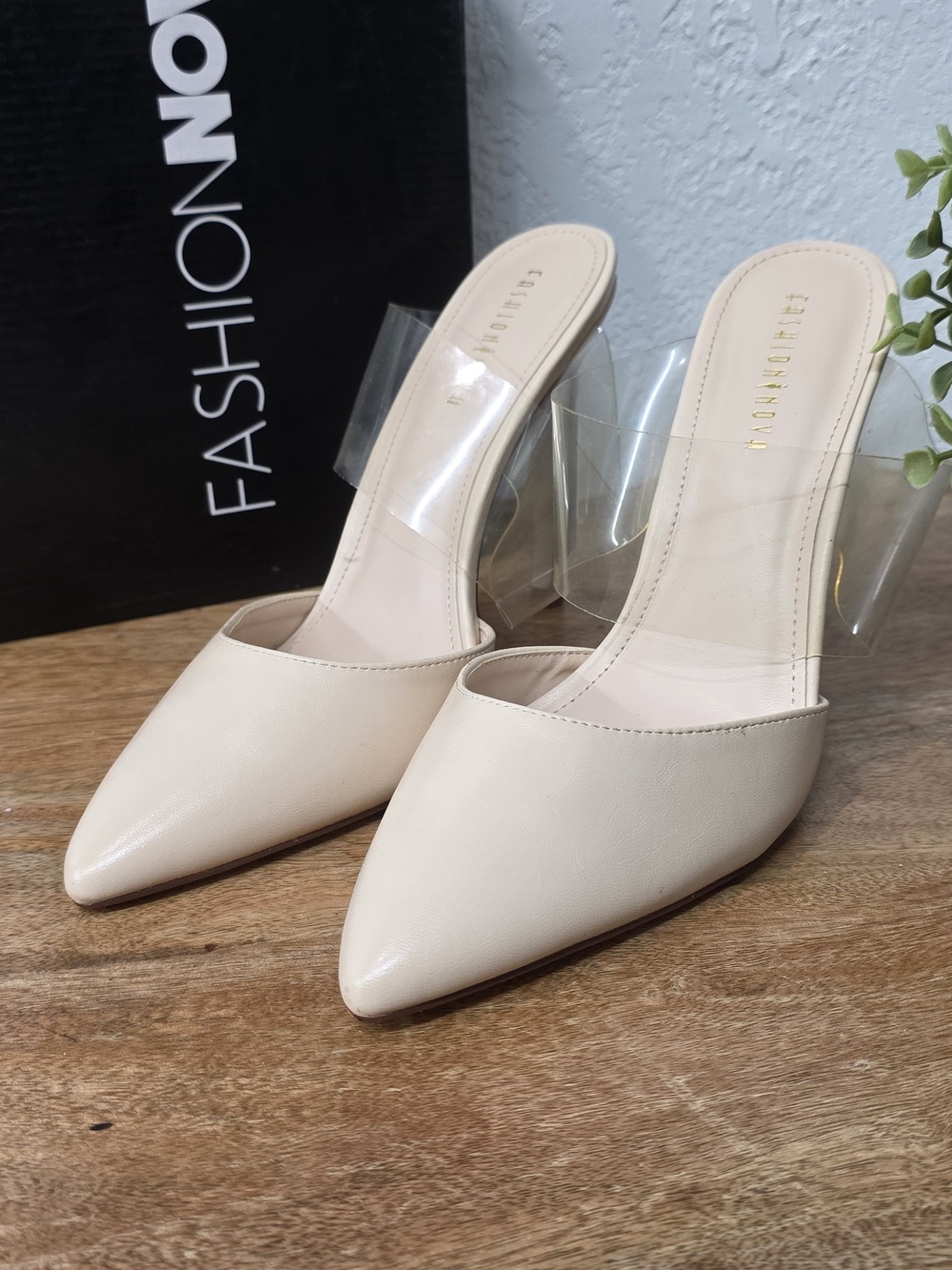Fashion Nova Women's Cream Pointed-Toe Clear Mule